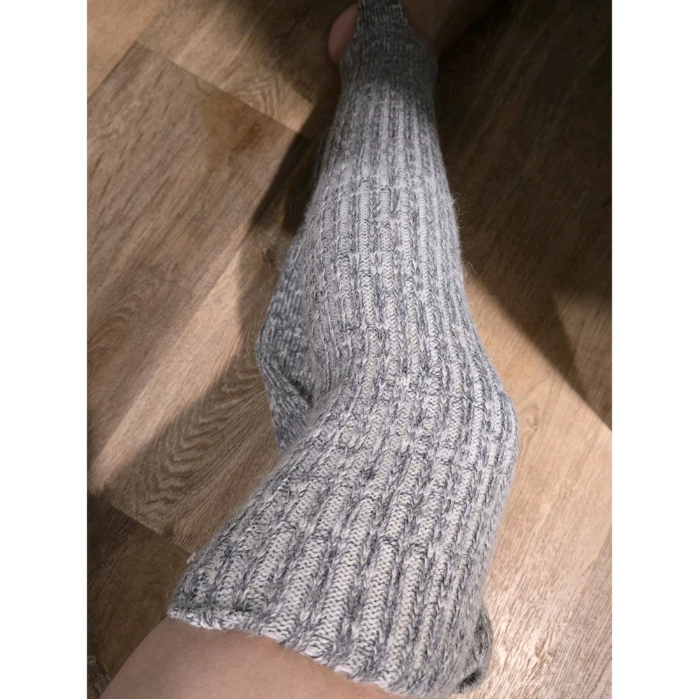 Handmade Goat Down Over-The-Knee Stirrup Leg Warmers Gray Ribbed Long Knit